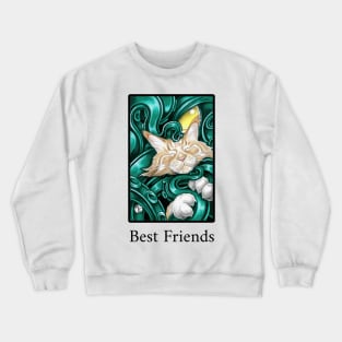 Ginger Cat and Cthulhu Friend - Best Friends - Black Outlined Version Crewneck Sweatshirt